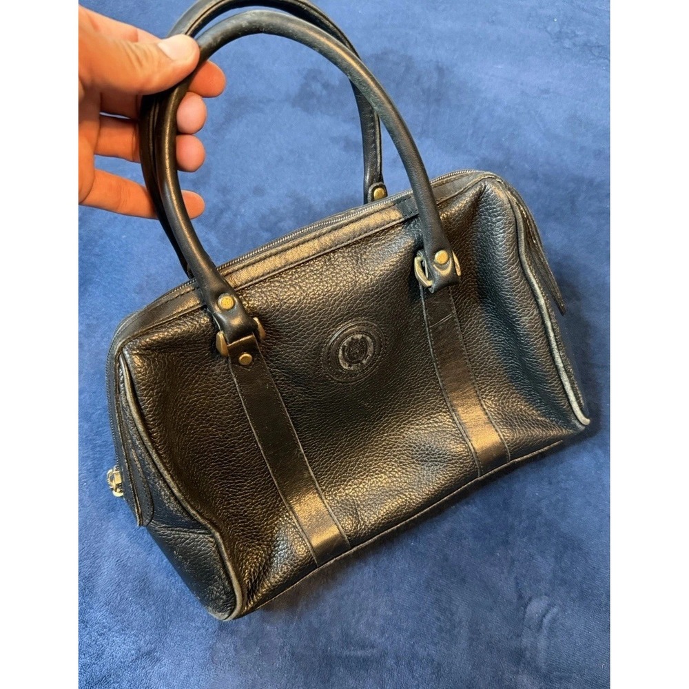 Vtg Liz Claiborne Black Leather Boston Bag Small Satchel Handbag